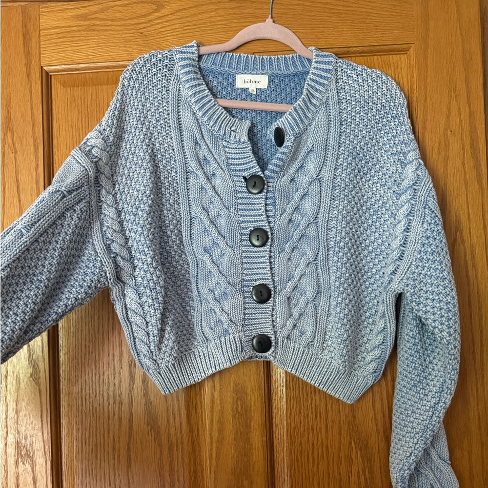 Bohme cropped oversized blue knit sweater size XL